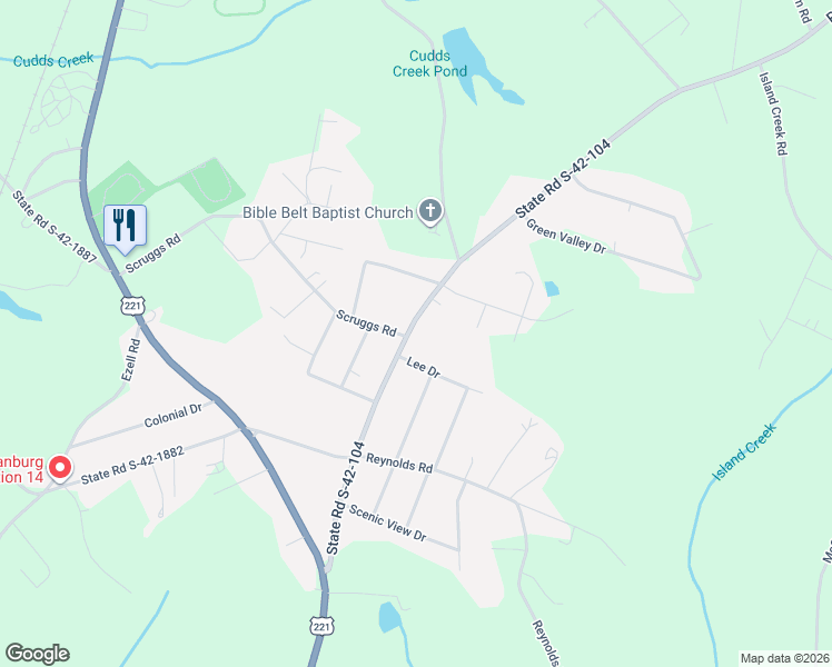 map of restaurants, bars, coffee shops, grocery stores, and more near 105 Lee Drive in Chesnee