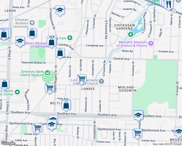 map of restaurants, bars, coffee shops, grocery stores, and more near 2751 Nelson Avenue in Memphis