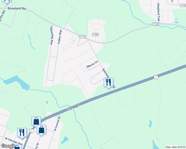 map of restaurants, bars, coffee shops, grocery stores, and more near 245 Meadowfield Circle in Aberdeen