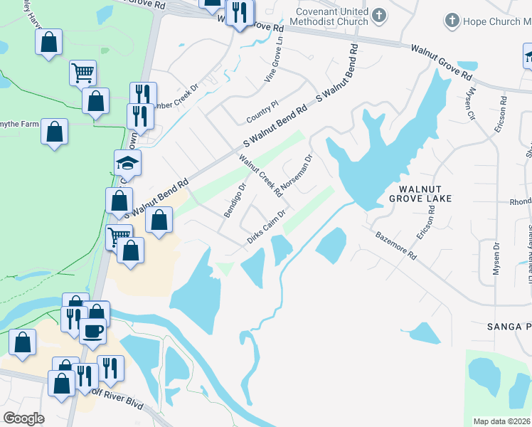 map of restaurants, bars, coffee shops, grocery stores, and more near 8134 Fleets Run Drive in Memphis