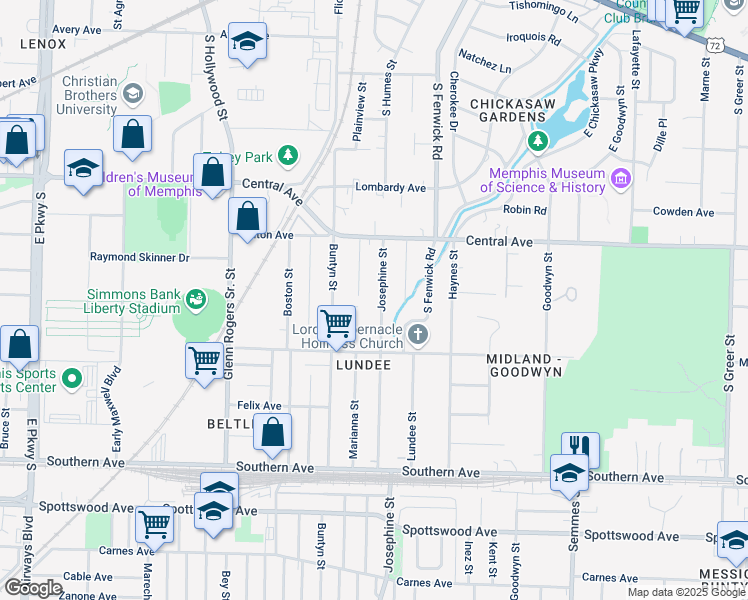 map of restaurants, bars, coffee shops, grocery stores, and more near 2751 Nelson Avenue in Memphis