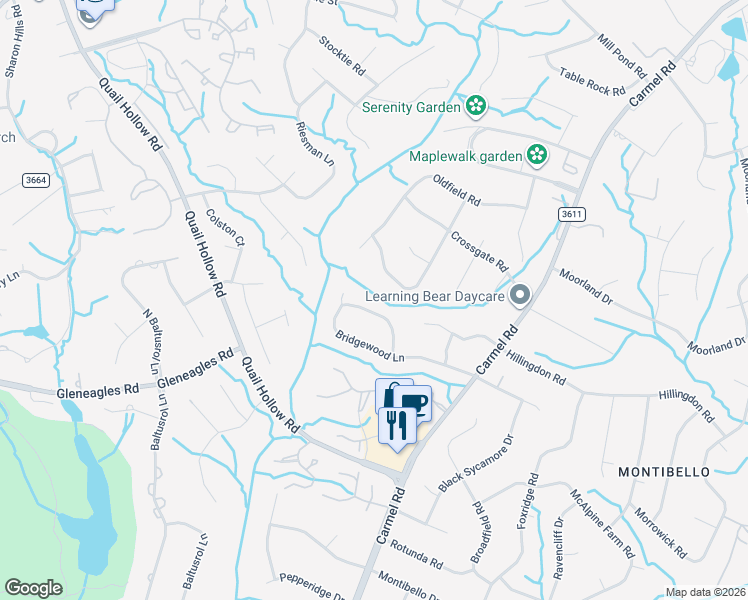 map of restaurants, bars, coffee shops, grocery stores, and more near 4012 Old Stone Road in Charlotte