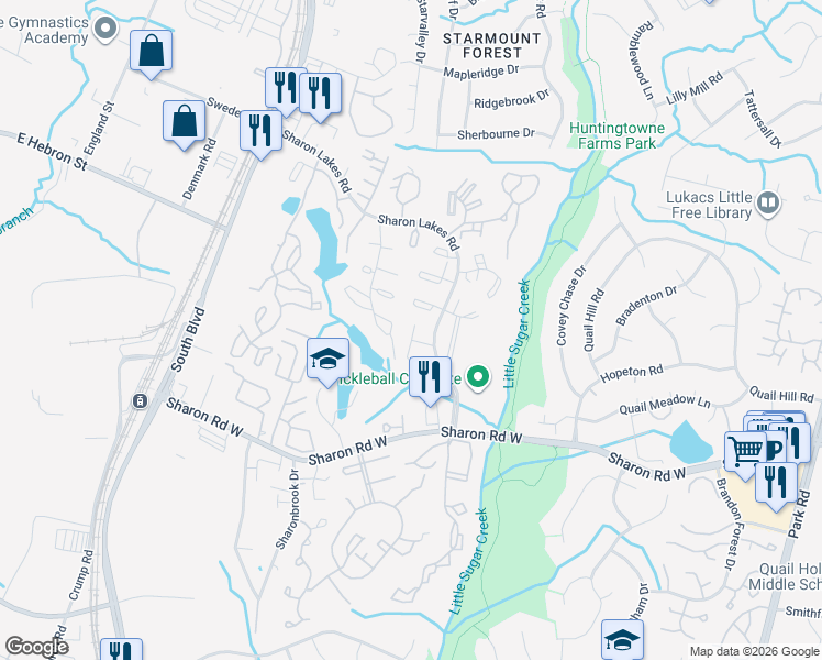 map of restaurants, bars, coffee shops, grocery stores, and more near 1910 Mereview Court in Charlotte