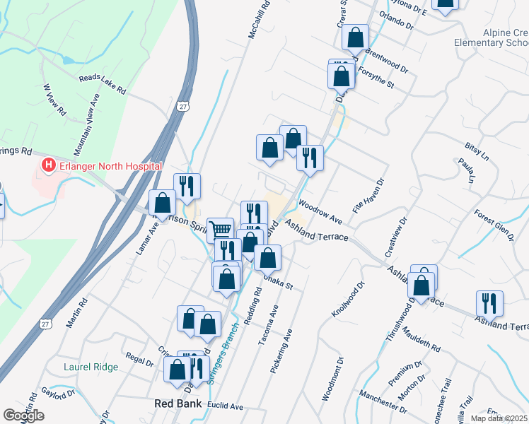 map of restaurants, bars, coffee shops, grocery stores, and more near 4039 Dayton Boulevard in Red Bank