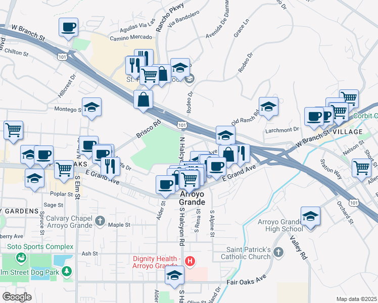 map of restaurants, bars, coffee shops, grocery stores, and more near 709 Faeh Avenue in Arroyo Grande