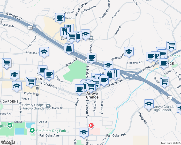 map of restaurants, bars, coffee shops, grocery stores, and more near 709 Faeh Avenue in Arroyo Grande