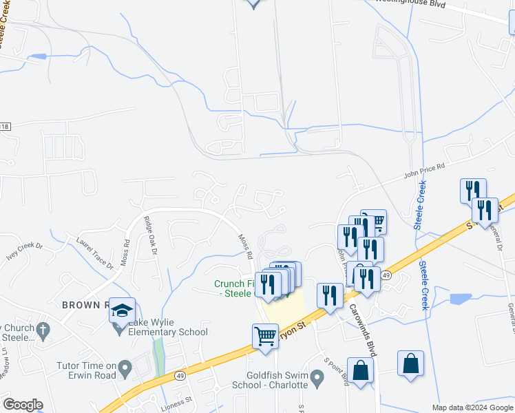 map of restaurants, bars, coffee shops, grocery stores, and more near 12782 Spirit Bound Way in Charlotte