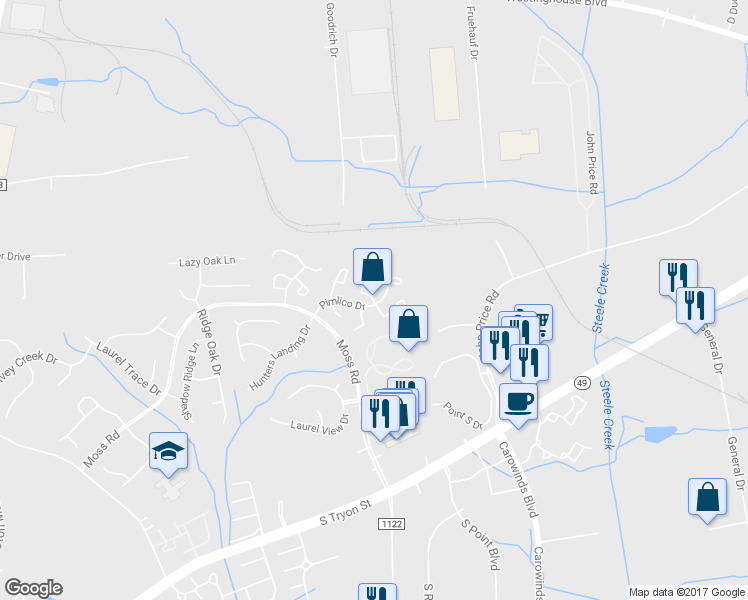 map of restaurants, bars, coffee shops, grocery stores, and more near Spirit Bound Way in Charlotte