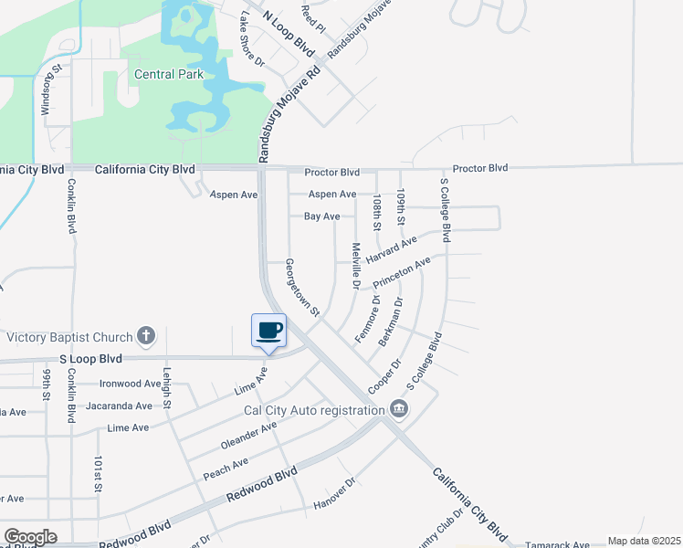 map of restaurants, bars, coffee shops, grocery stores, and more near 20716 107th Street in California City