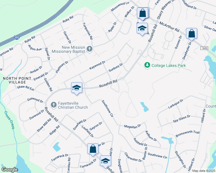 map of restaurants, bars, coffee shops, grocery stores, and more near 4737 Rosehill Road in Fayetteville