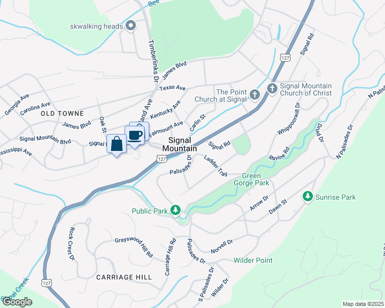 map of restaurants, bars, coffee shops, grocery stores, and more near 811A Taft Highway in Signal Mountain