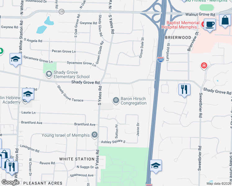 map of restaurants, bars, coffee shops, grocery stores, and more near 319 Winter Oak Lane in Memphis