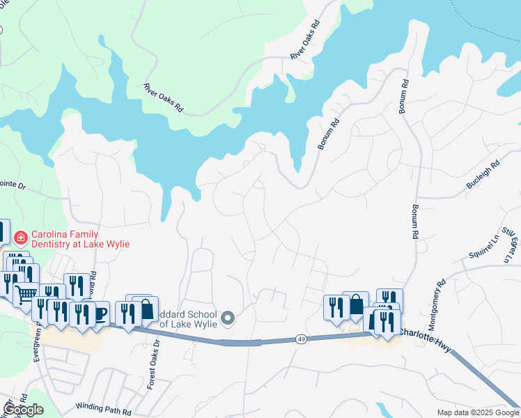 map of restaurants, bars, coffee shops, grocery stores, and more near 804 Altamonte Drive in Lake Wylie