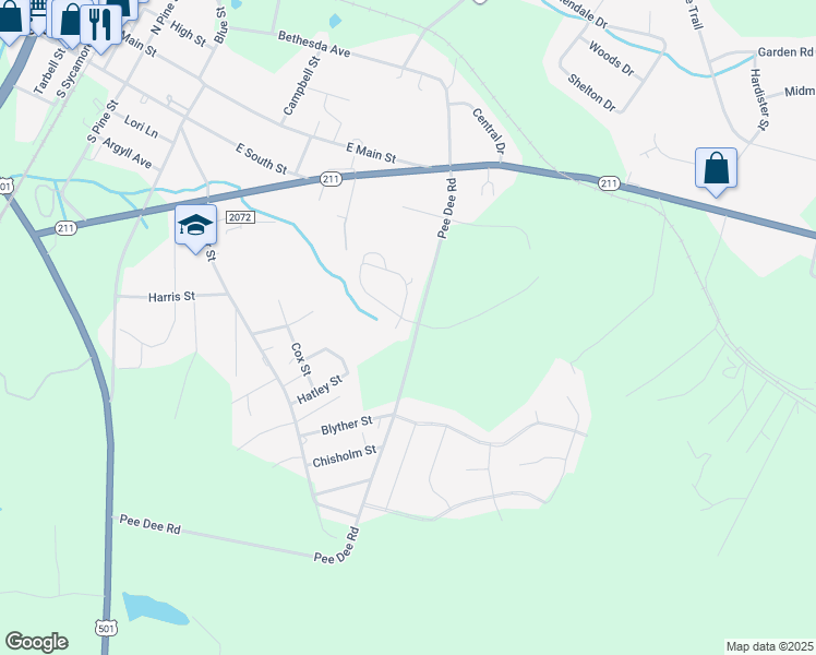 map of restaurants, bars, coffee shops, grocery stores, and more near 863 Pee Dee Road in Aberdeen
