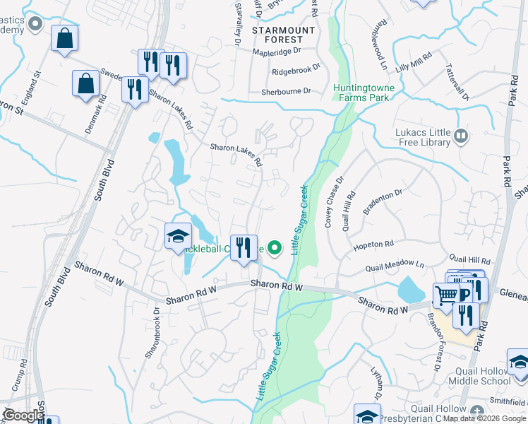 map of restaurants, bars, coffee shops, grocery stores, and more near 2007 Countrymens Court in Charlotte