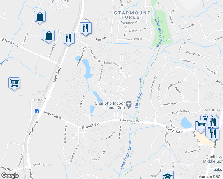 map of restaurants, bars, coffee shops, grocery stores, and more near 1916 Countrymens Court in Charlotte