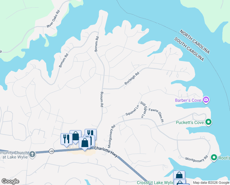 map of restaurants, bars, coffee shops, grocery stores, and more near 400 Sandbar Point in Clover