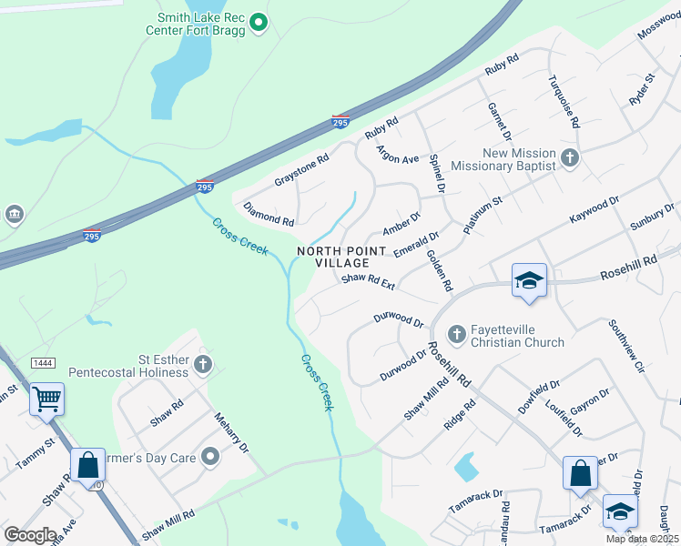 map of restaurants, bars, coffee shops, grocery stores, and more near 4402 Ruby Road in Fayetteville