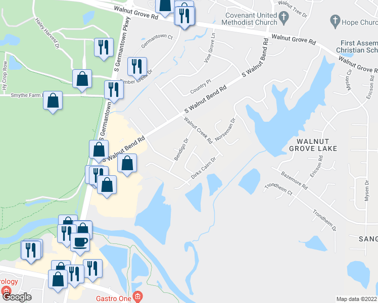 map of restaurants, bars, coffee shops, grocery stores, and more near 297 Fleets Hill Cove in Shelby County