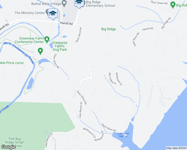 map of restaurants, bars, coffee shops, grocery stores, and more near 1601 Shore View Lane in Chattanooga