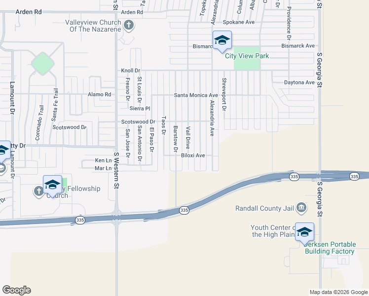 map of restaurants, bars, coffee shops, grocery stores, and more near 8401 Barstow Drive in Amarillo