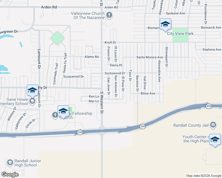 map of restaurants, bars, coffee shops, grocery stores, and more near 8405-8407 San Jose Drive in Amarillo