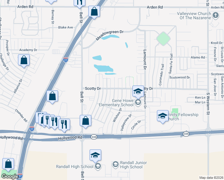 map of restaurants, bars, coffee shops, grocery stores, and more near 8311 Pomona Drive in Amarillo