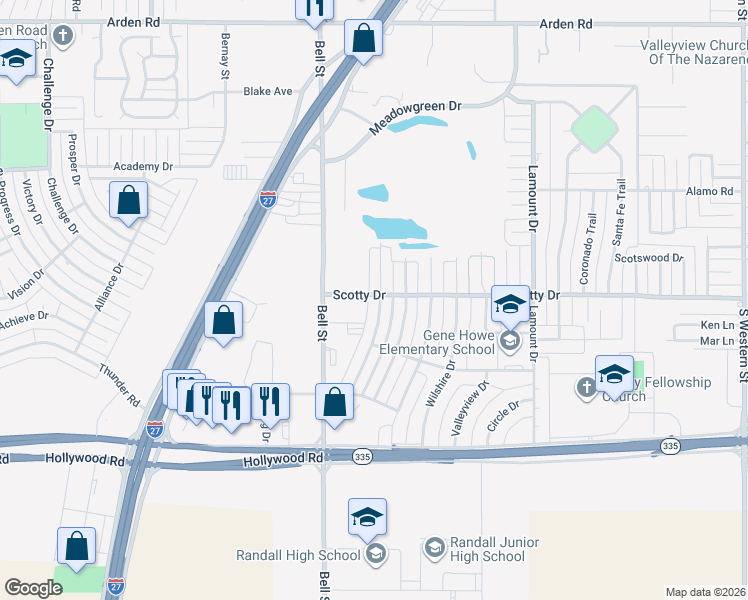 map of restaurants, bars, coffee shops, grocery stores, and more near 8332 Venice Drive in Amarillo