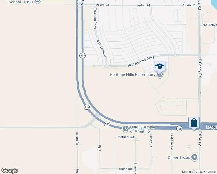 map of restaurants, bars, coffee shops, grocery stores, and more near Helium Road in Amarillo