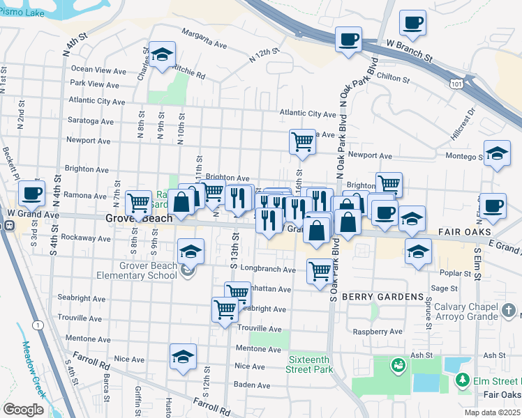 map of restaurants, bars, coffee shops, grocery stores, and more near 1435 Ramona Avenue in Grover Beach