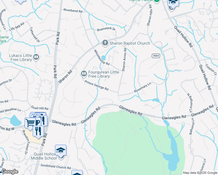 map of restaurants, bars, coffee shops, grocery stores, and more near 6834 Constitution Lane in Charlotte