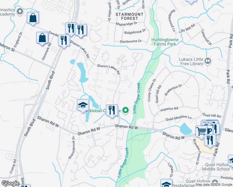 map of restaurants, bars, coffee shops, grocery stores, and more near 2007 Countrymens Court in Charlotte