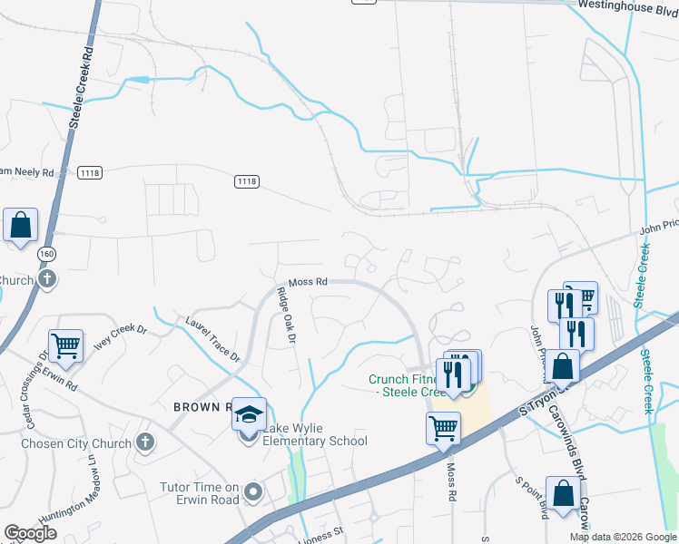 map of restaurants, bars, coffee shops, grocery stores, and more near 11144 Whitlock Crossing Court in Charlotte