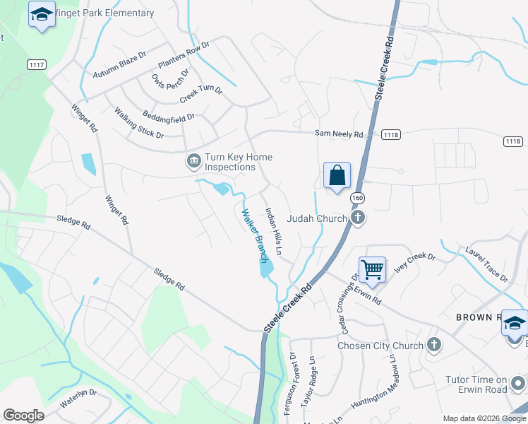 map of restaurants, bars, coffee shops, grocery stores, and more near 13212 Indian Hills Lane in Charlotte