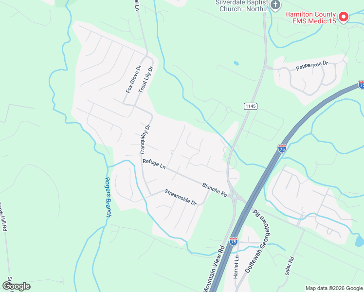 map of restaurants, bars, coffee shops, grocery stores, and more near 8654 Rosada Drive in Ooltewah