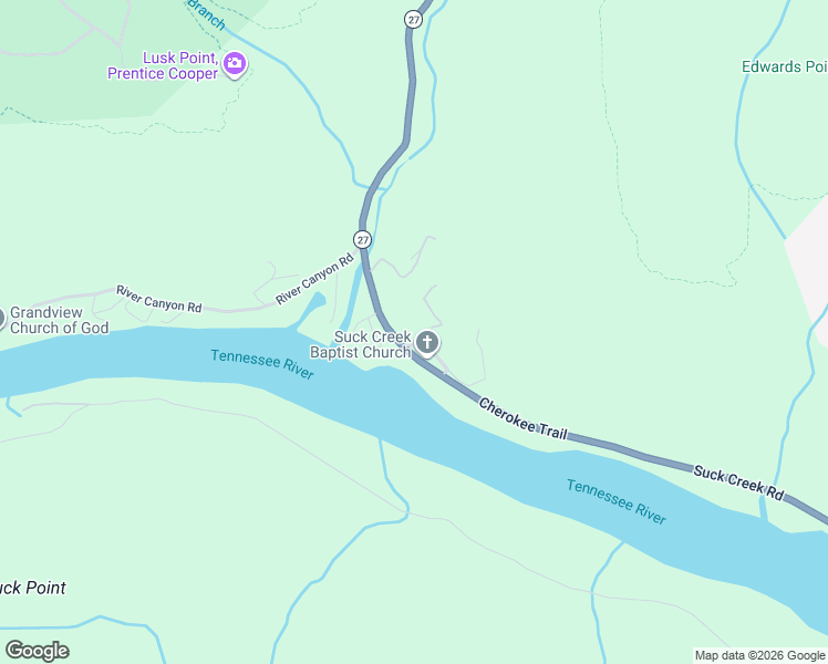 map of restaurants, bars, coffee shops, grocery stores, and more near 2807 Suck Creek Lane in Chattanooga