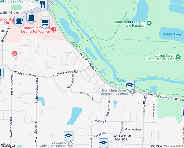 map of restaurants, bars, coffee shops, grocery stores, and more near 976 Village Oak Cove in Memphis