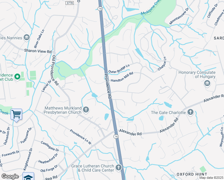 map of restaurants, bars, coffee shops, grocery stores, and more near 2452 Lynbridge Drive in Charlotte