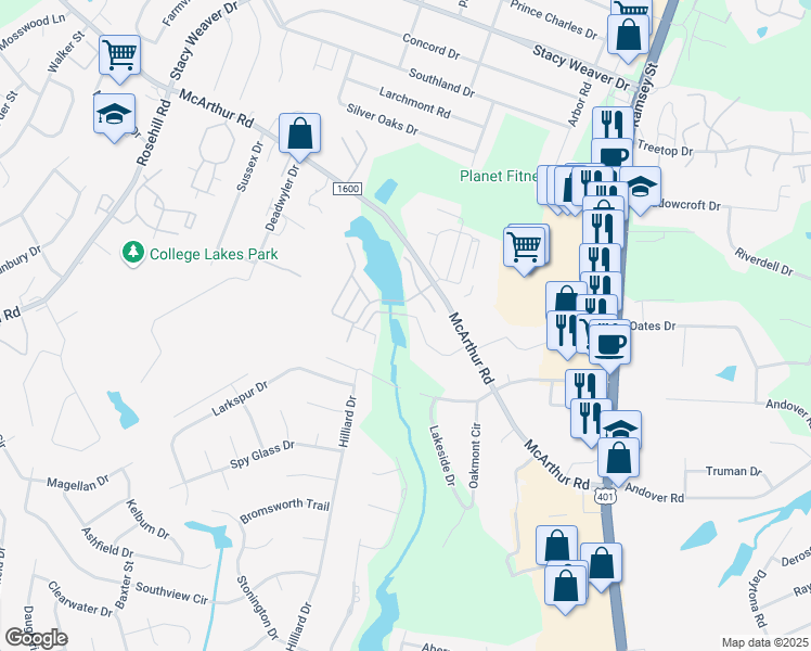 map of restaurants, bars, coffee shops, grocery stores, and more near 437 Crystal Drive in Fayetteville