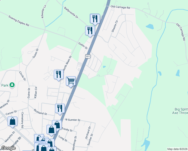 map of restaurants, bars, coffee shops, grocery stores, and more near 185 Cheek Road in Clover