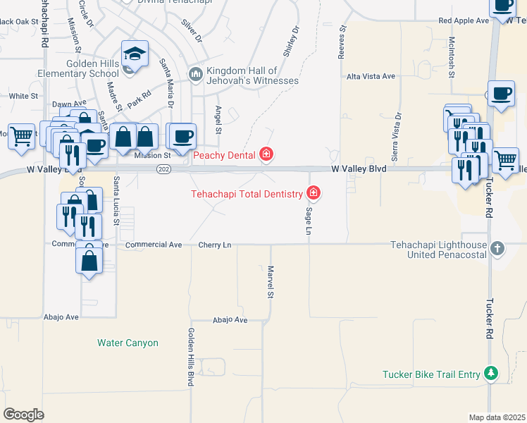 map of restaurants, bars, coffee shops, grocery stores, and more near in Tehachapi