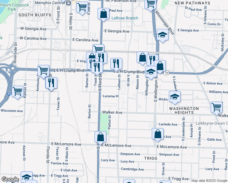map of restaurants, bars, coffee shops, grocery stores, and more near 285 Maryland Avenue in Memphis