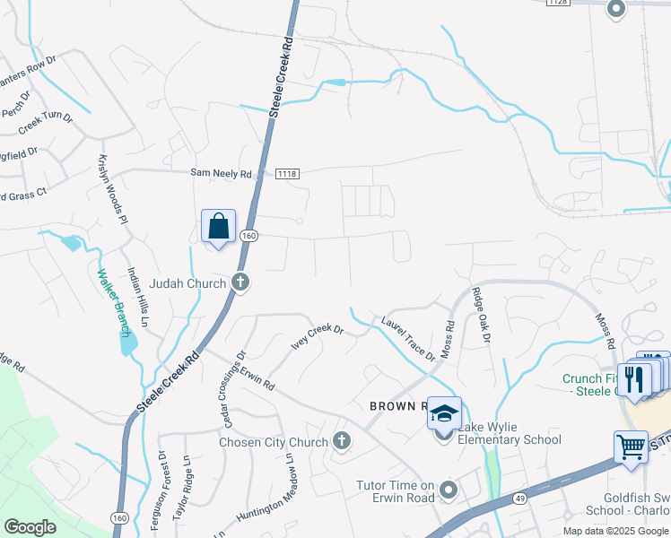map of restaurants, bars, coffee shops, grocery stores, and more near 12830 Virkler Drive in Charlotte