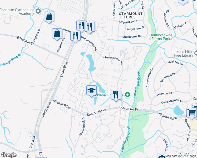 map of restaurants, bars, coffee shops, grocery stores, and more near 7984 Shady Oak Trail in Charlotte