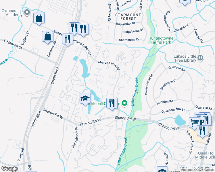 map of restaurants, bars, coffee shops, grocery stores, and more near 1916 Countrymens Court in Charlotte