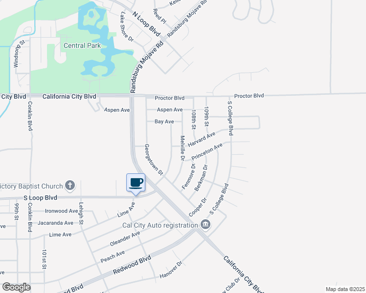 map of restaurants, bars, coffee shops, grocery stores, and more near Melville Drive in California City