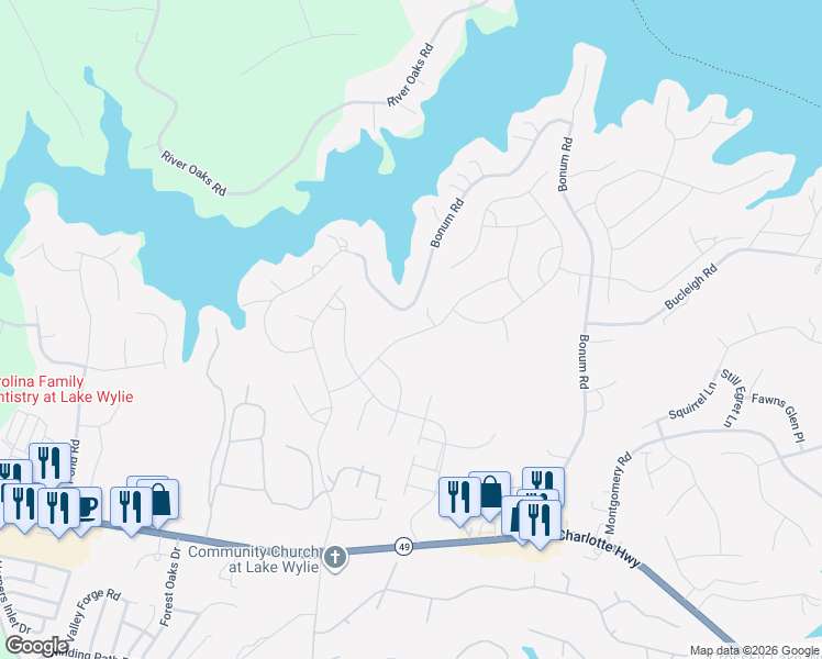 map of restaurants, bars, coffee shops, grocery stores, and more near 603 Belle Grove Drive in Lake Wylie