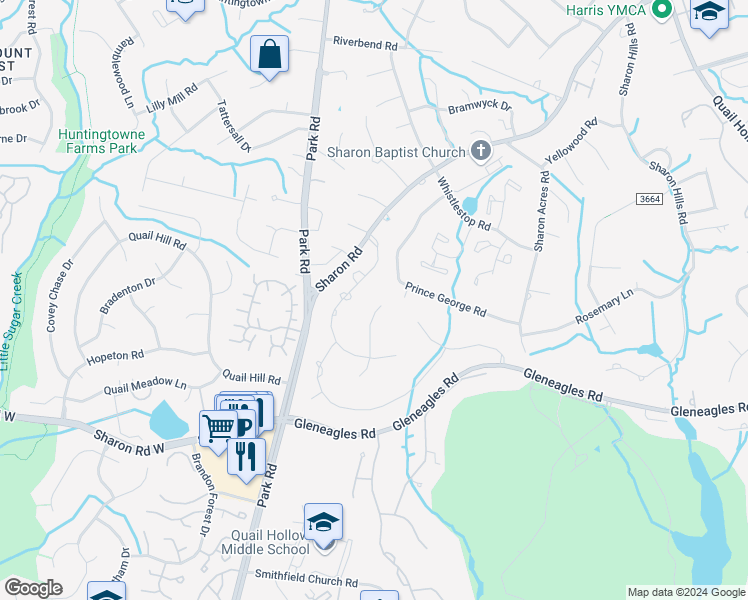map of restaurants, bars, coffee shops, grocery stores, and more near 6706 Honors Court in Charlotte
