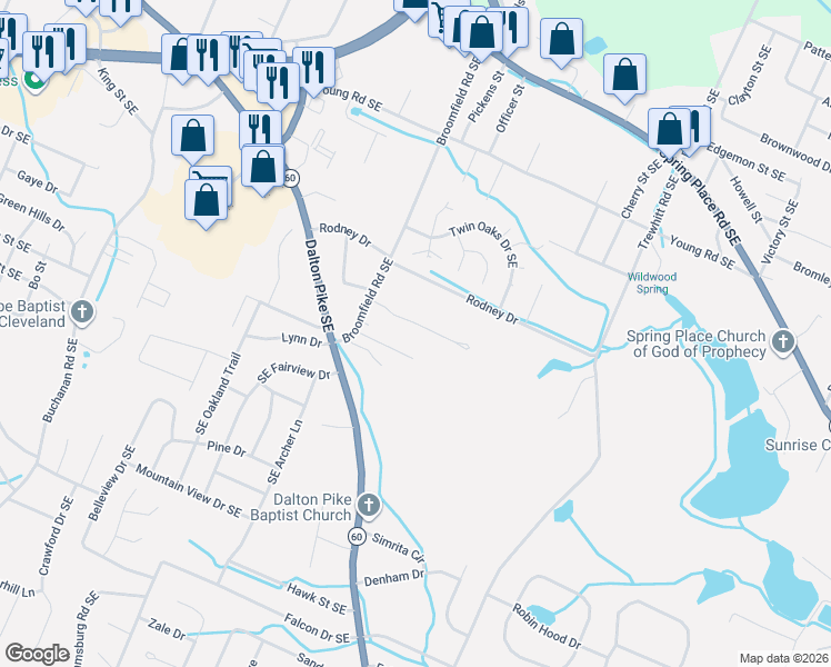 map of restaurants, bars, coffee shops, grocery stores, and more near 2430 Ella Drive in Cleveland