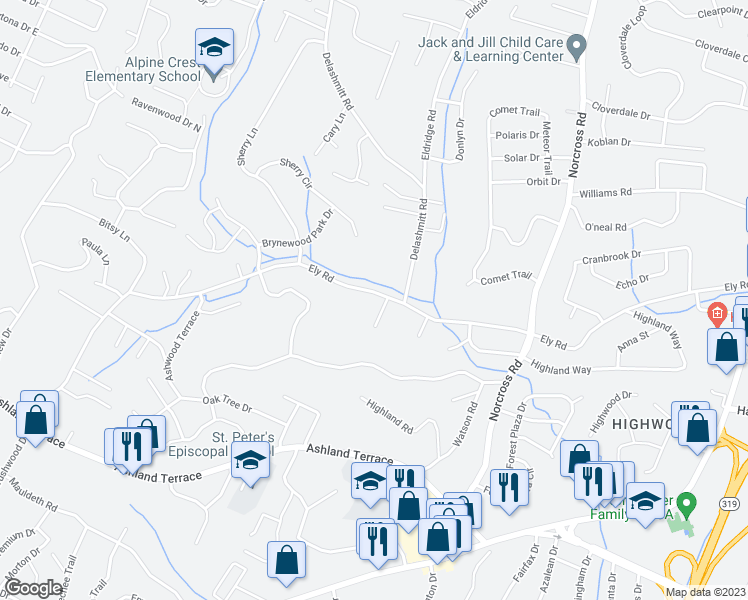 map of restaurants, bars, coffee shops, grocery stores, and more near 944 Ely Road in Chattanooga